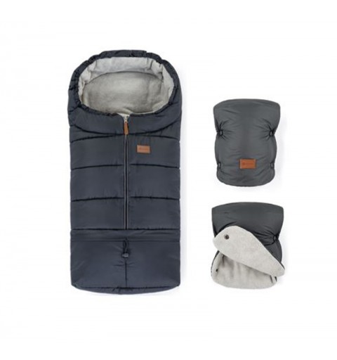 Petite&Mars Jibot + Jasie - Komplet zimowy śpiworek + rękawiczki do wózka | Charcoal Grey